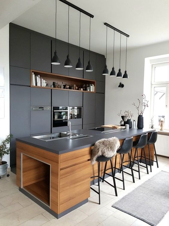 Pendant Light Linear Alignment Charcoal Open Island Niche