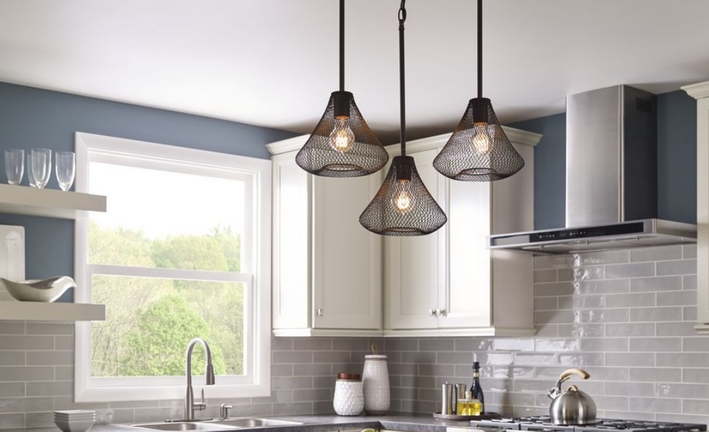 Pendant Light Mesh Shade Staggered Height Black Mesh Shades