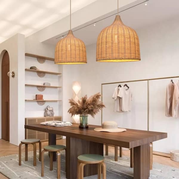 Pendant Light Natural Rattan Fiber Oversized Bell Dome