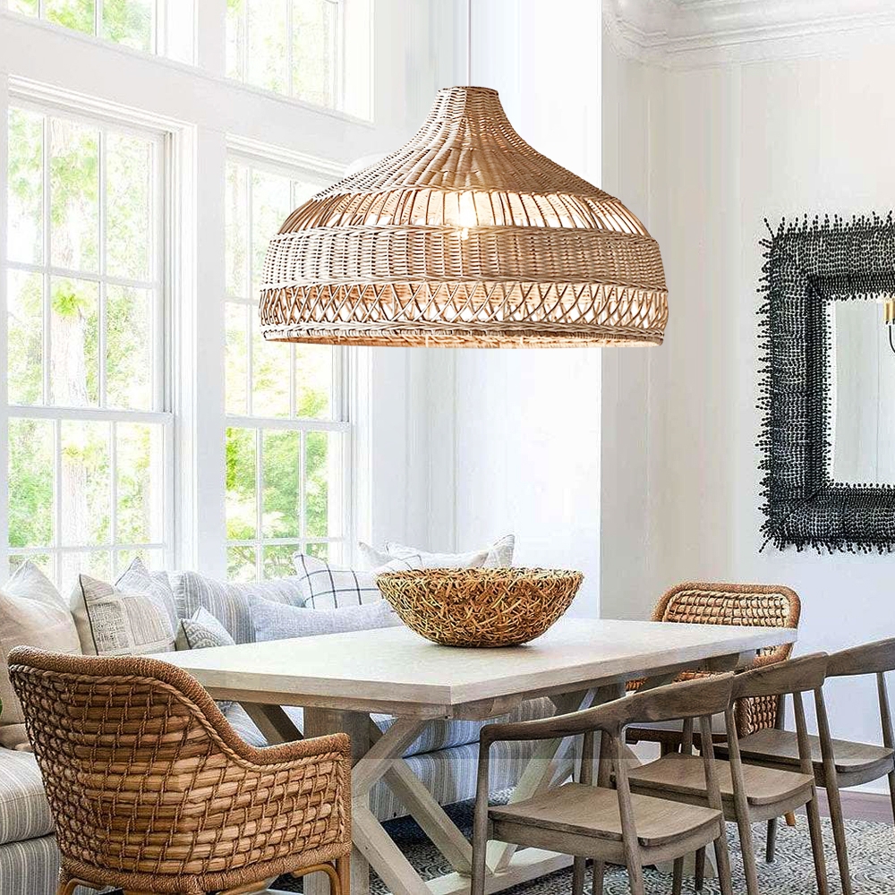 Pendant Light Oversized Rattan Hollow Weave Dome Shade