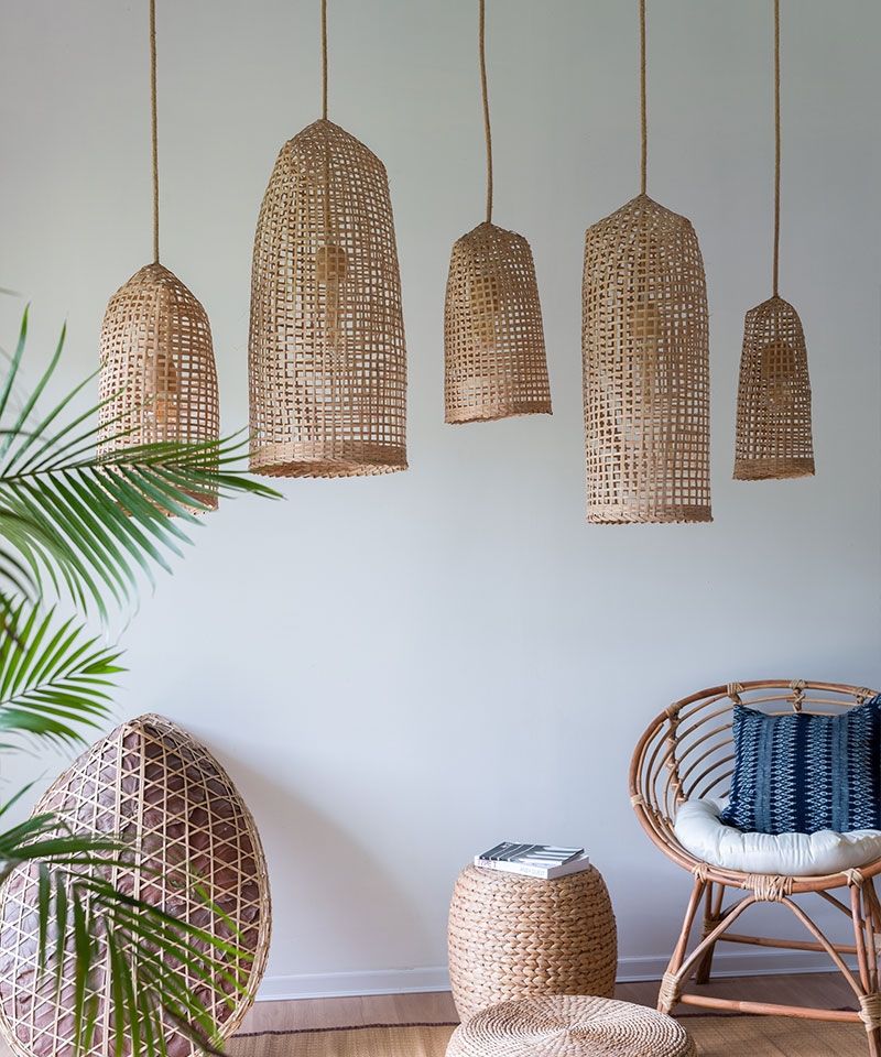 Pendant Light Staggered Bamboo Basket Cluster Light