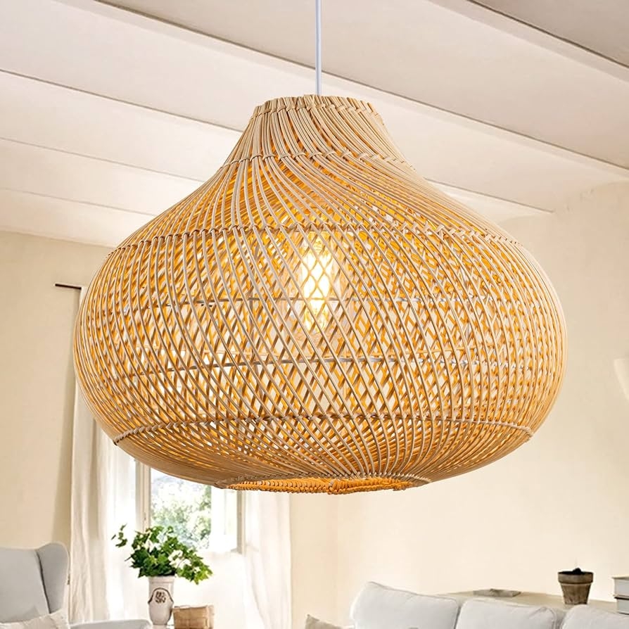 Pendant Light Teardrop Silhouette Rattan Cane Chandelier