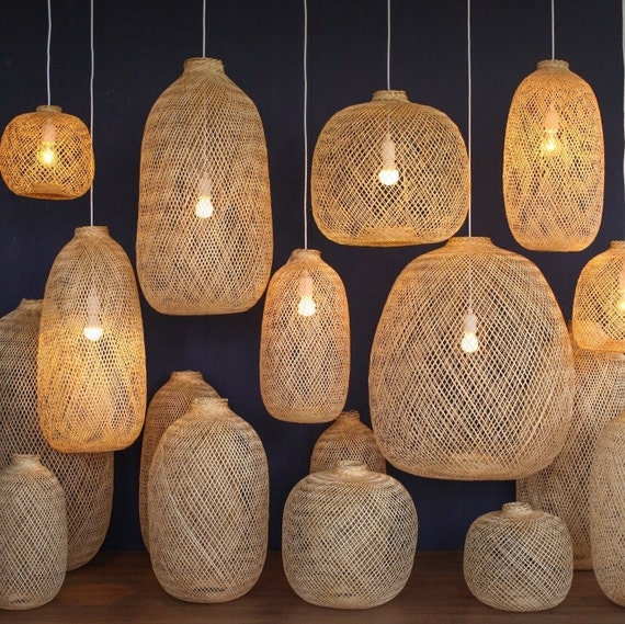 Pendant Light Various Shapes Bamboo Lattice Weave Lamp