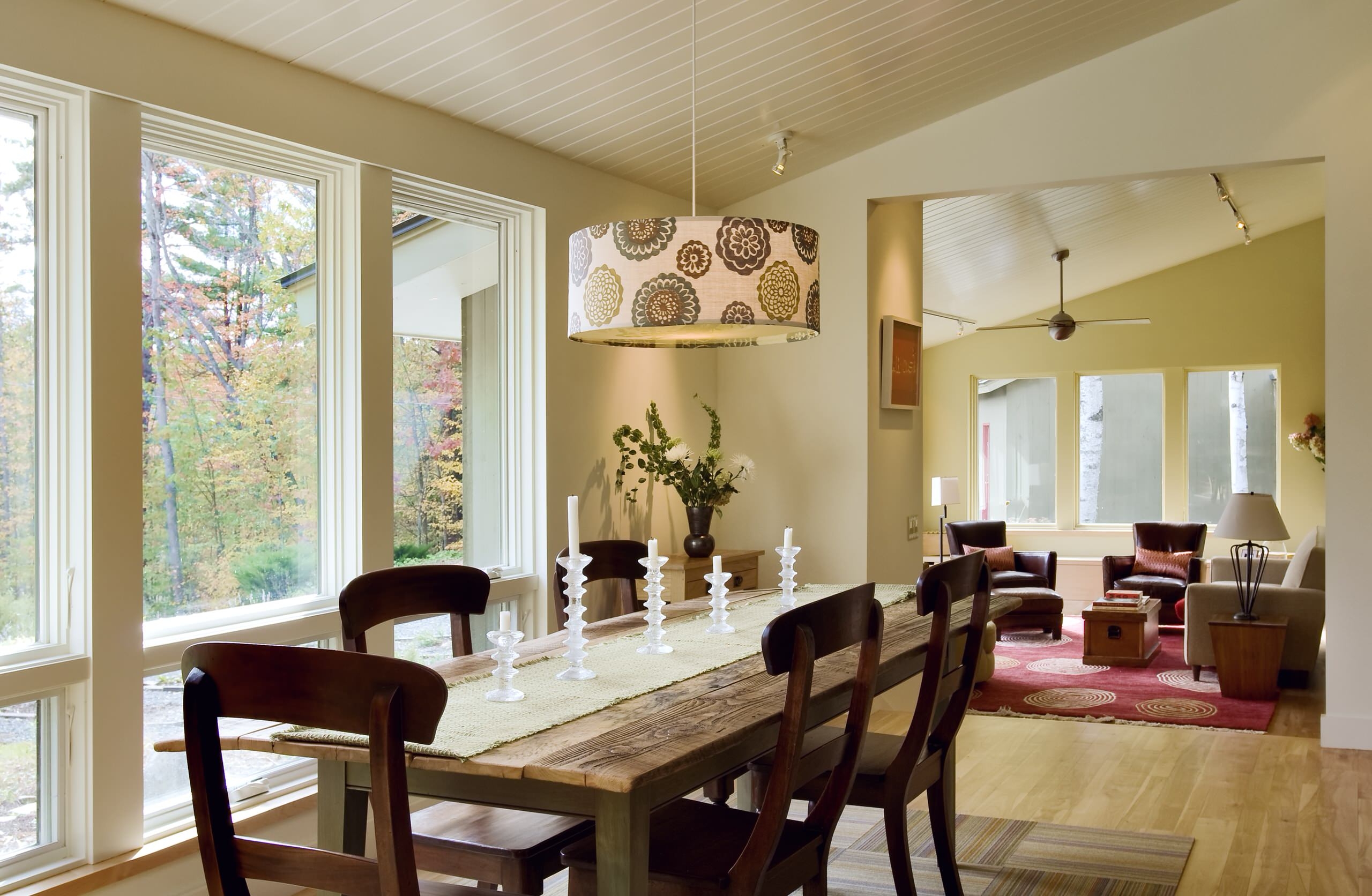 Pendant Light with Botanical Print Shade: Floral Motif Pendant Light