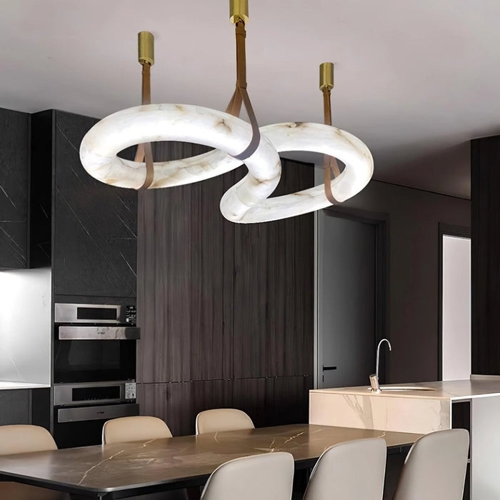Pendant Light with Infinity Alabaster Rings: Interlocking Ring Chandelier