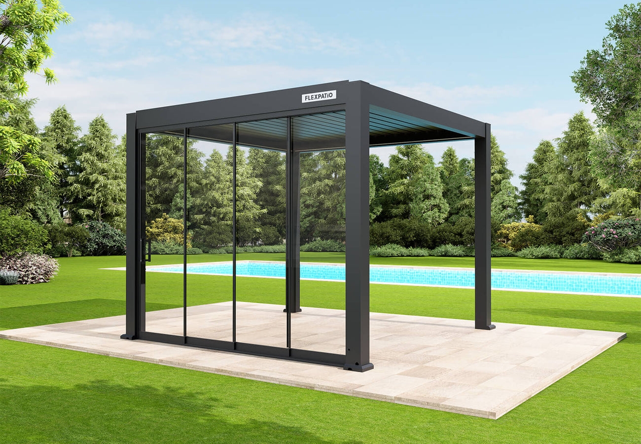 Pergola with Louvered Ceiling: Sliding Glass Patio Enclosure