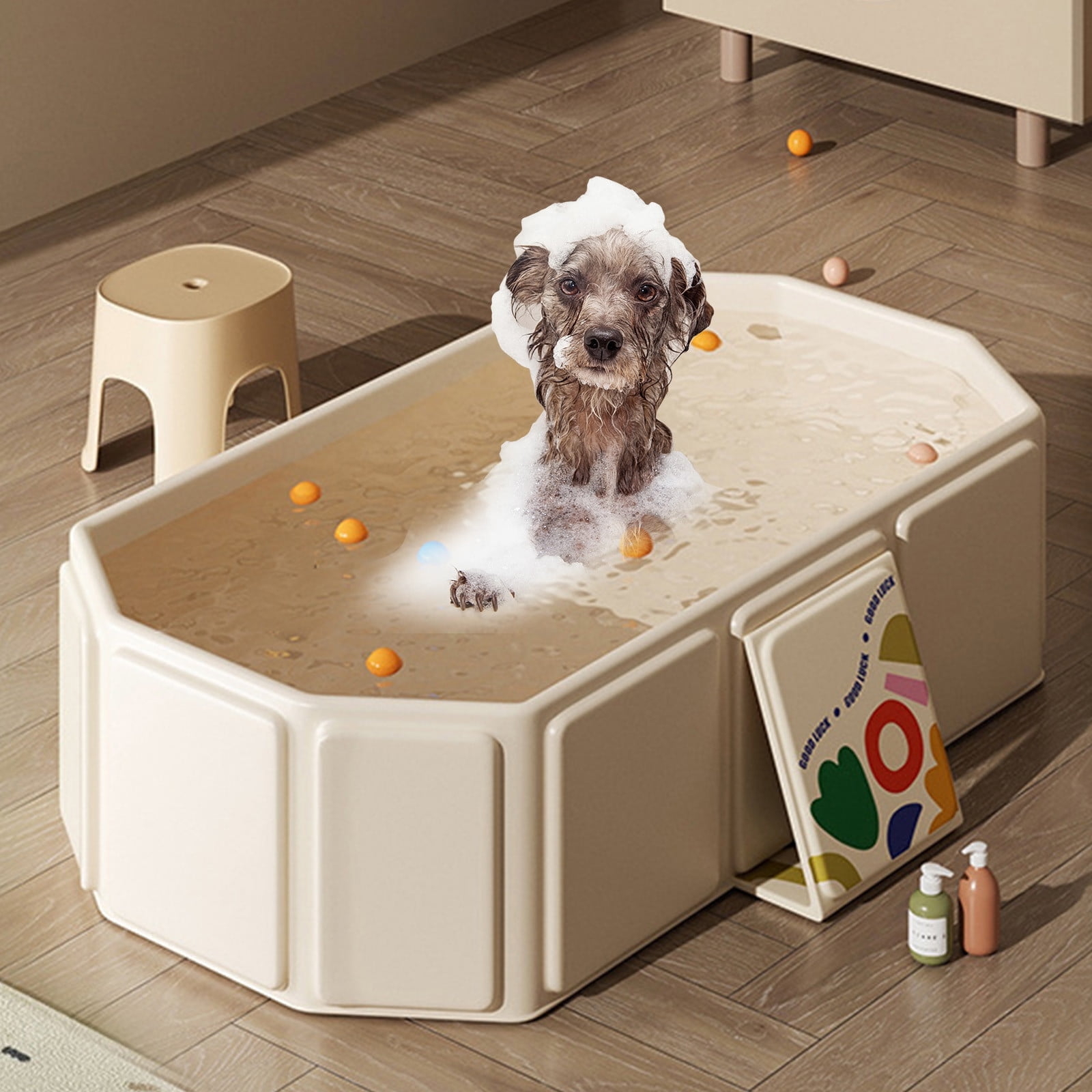 Pet Bathtub with Octagonal Paneled Sides and Foldable Pet Bathtub