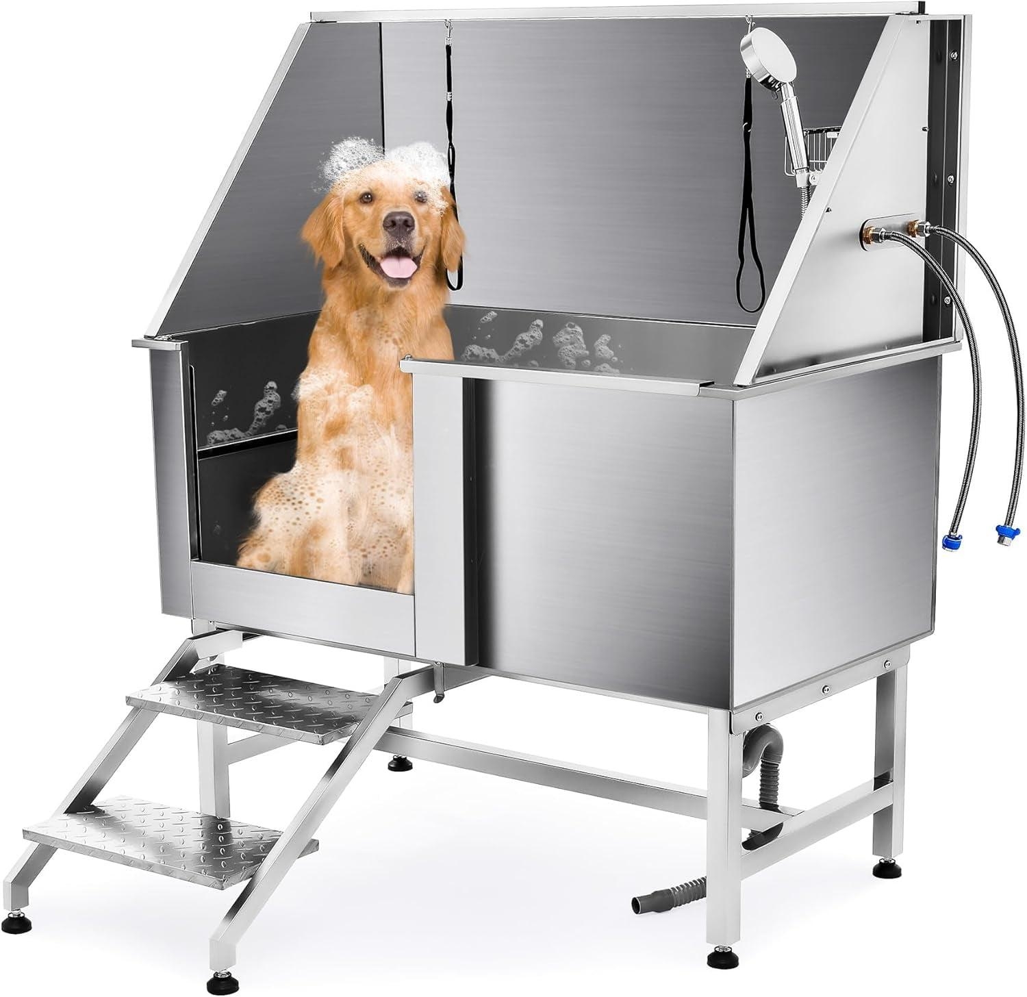 Pet Wash Station featuring Diamond Plate Treads and Professional Tub