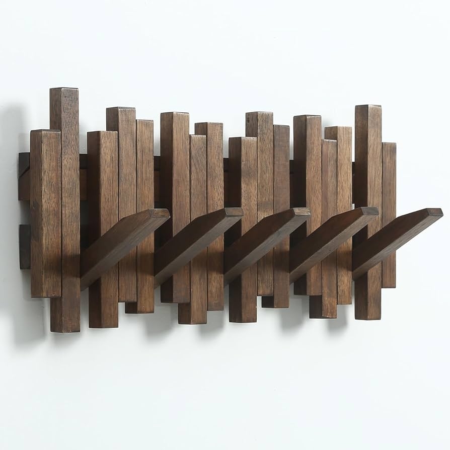Piano Coat Rack with rhythmic design acacia wood flip hooks