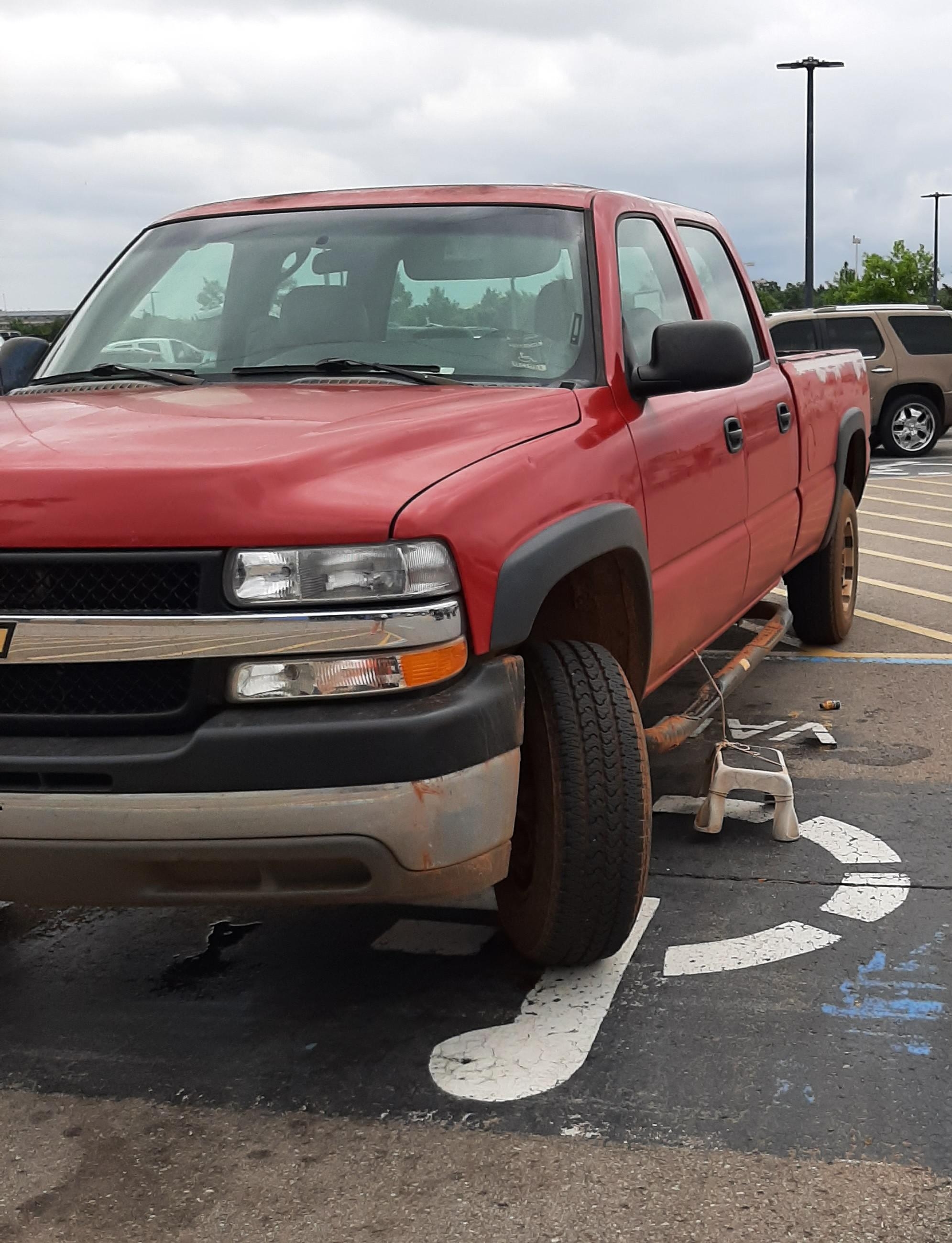 Pickup Truck: Weathered Red Pickup Style with Tied Step Stool
