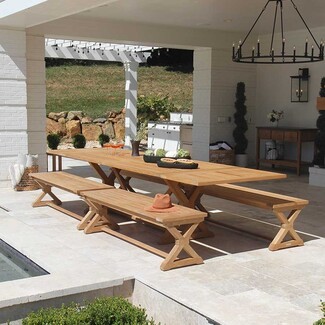 Picnic Dining Set: 12 Foot Teak Dining Table and X-Frame Legs