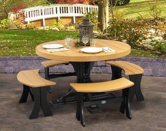 Picnic Table Set Poly Lumber Round Table and Curved Benches