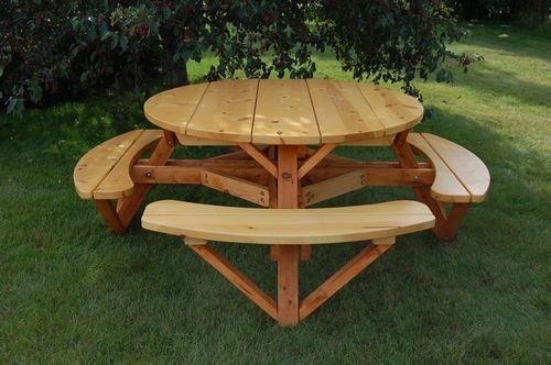 Picnic Table Slat Construction and Integrated Curved Benches