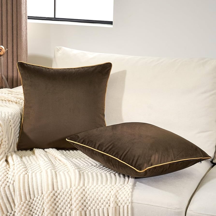 Pillow Covers: Gold Piping Luxury Dark Brown Velvet Set
