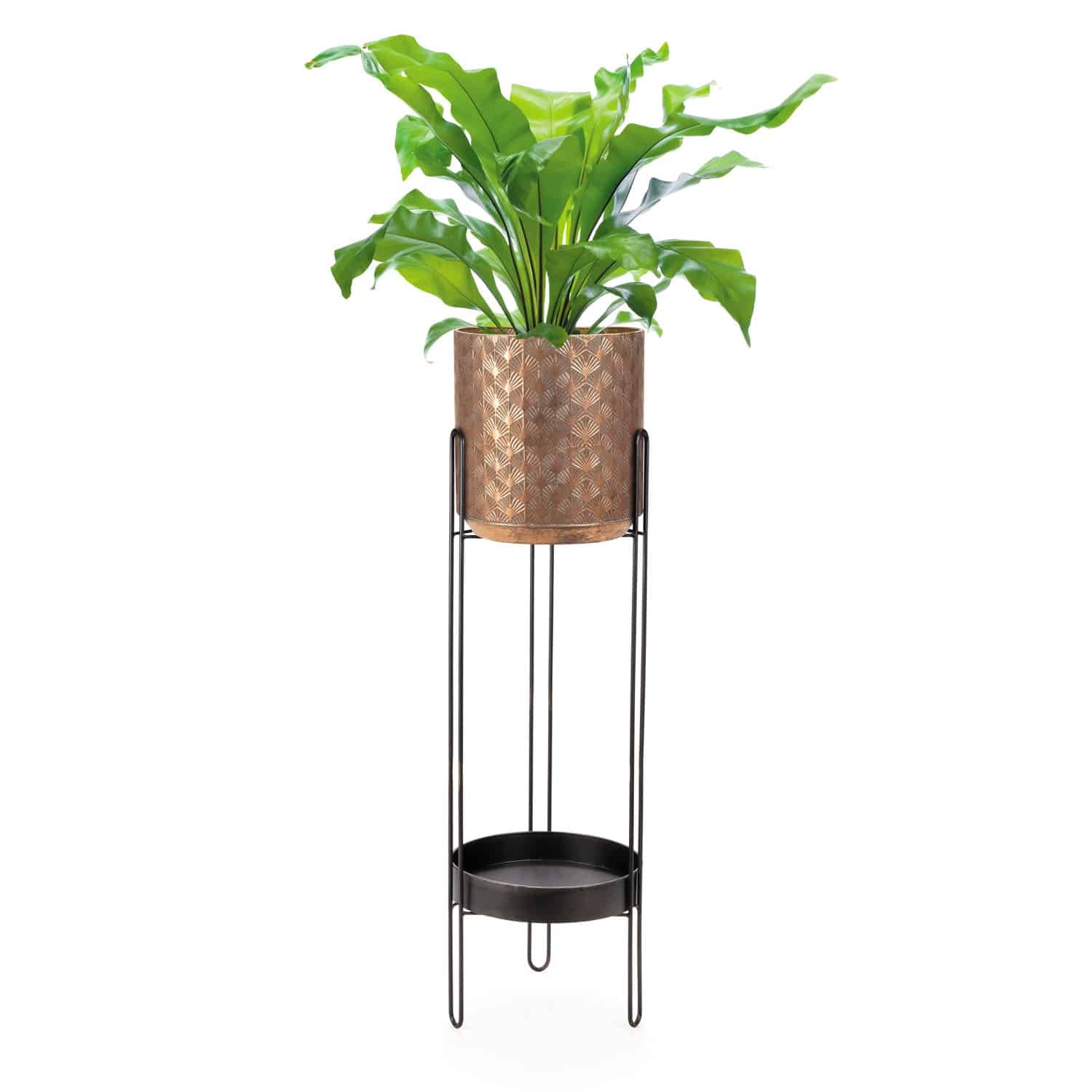 Plant Stand: Two Tier Design 89cm Modern Aged Bronze Planter