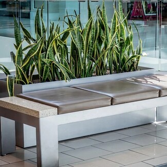 Planter Bench: Brushed Metal Frame Commercial Plant Seating