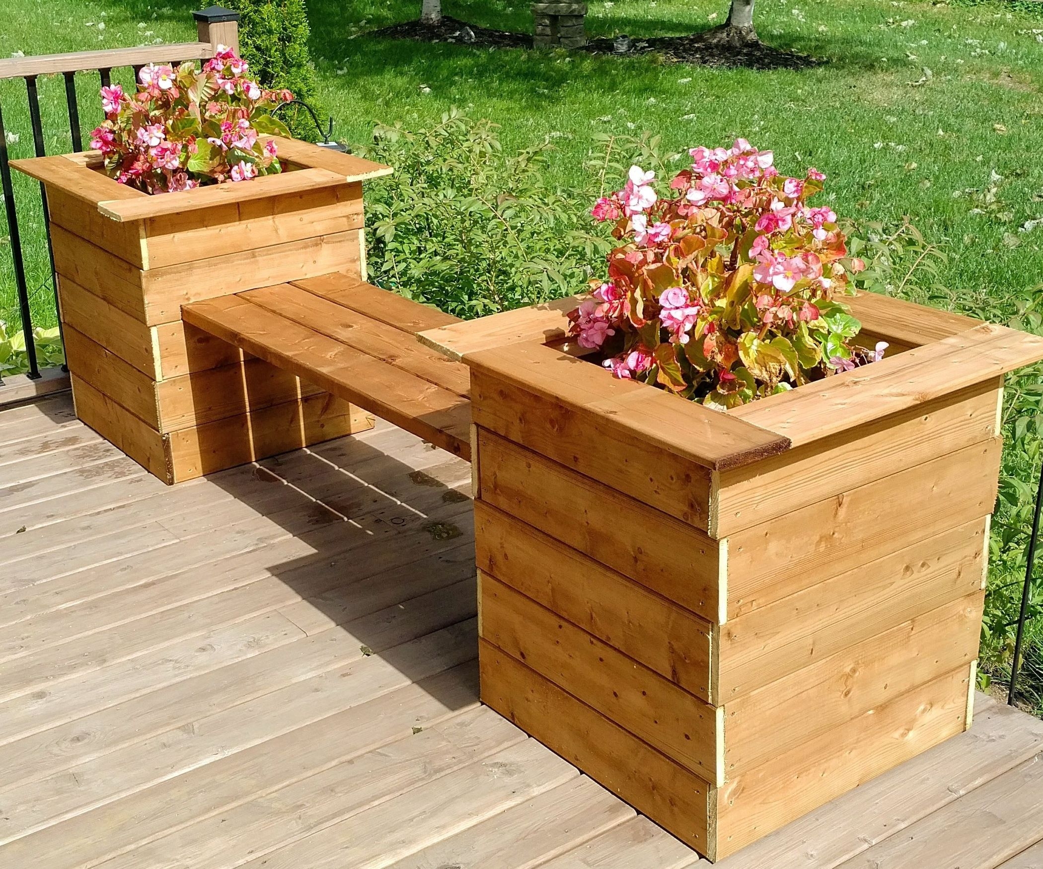 Planter Bench for Deck Seating Rustic Flower Box Bench