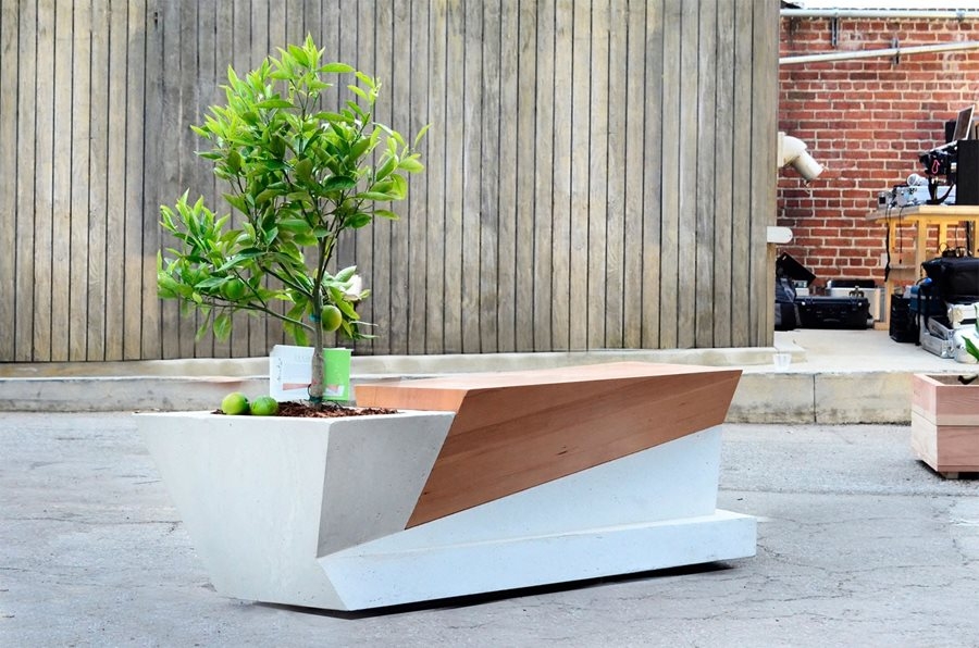 Planter Bench with Faceted Design Geometric Garden Bench