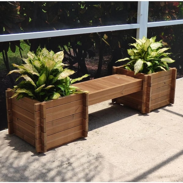 Planter Bench with Interlocking Corners Modular Wood Seat