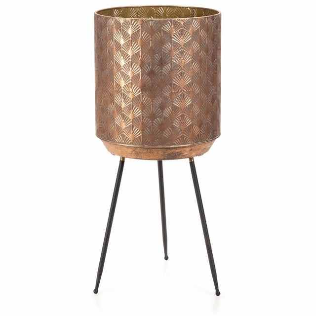 Planter Stand: Tripod Legs Art Deco Copper Fan Motif Pot