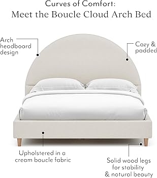 Platform Bed Cream Boucle Arch Headboard Tapered Legs