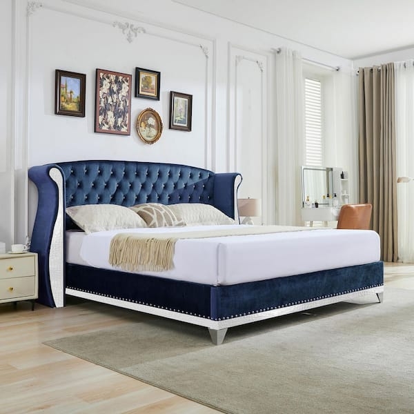 Platform Bed Crocodile Embossed Accents Silver Nailhead Studs