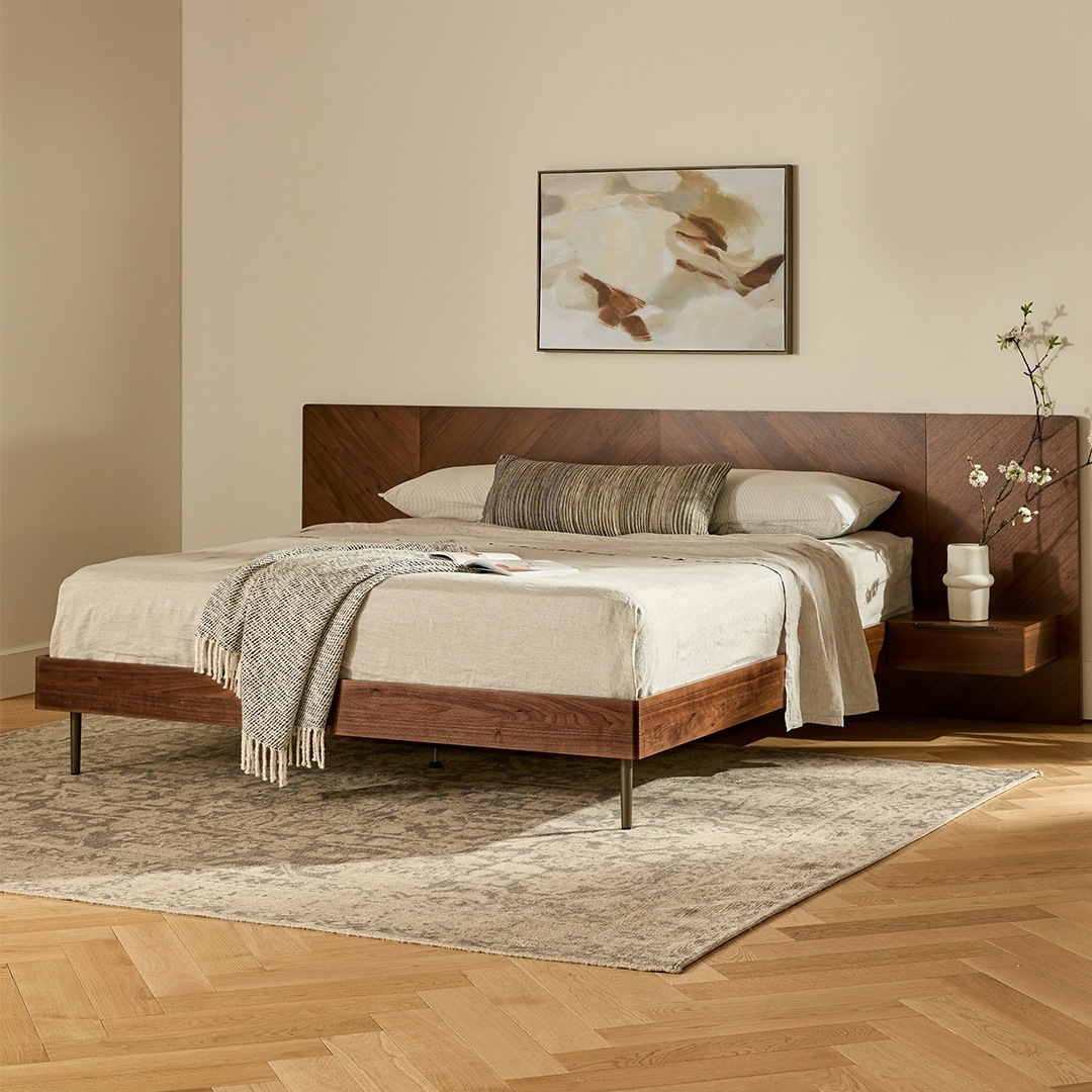 Platform Bed featuring chevron pattern and floating drawers