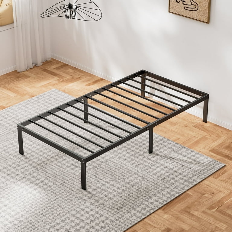 Platform Bed Frame Matte Black Metal Slat Support