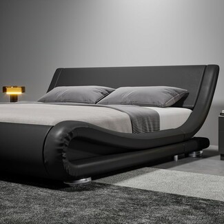 Platform Bed: Leather Like Low Profile Matte Black Bed