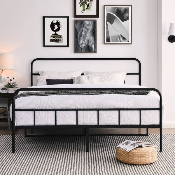 Platform Bed Matte Black Curved Metal Tubing Bed
