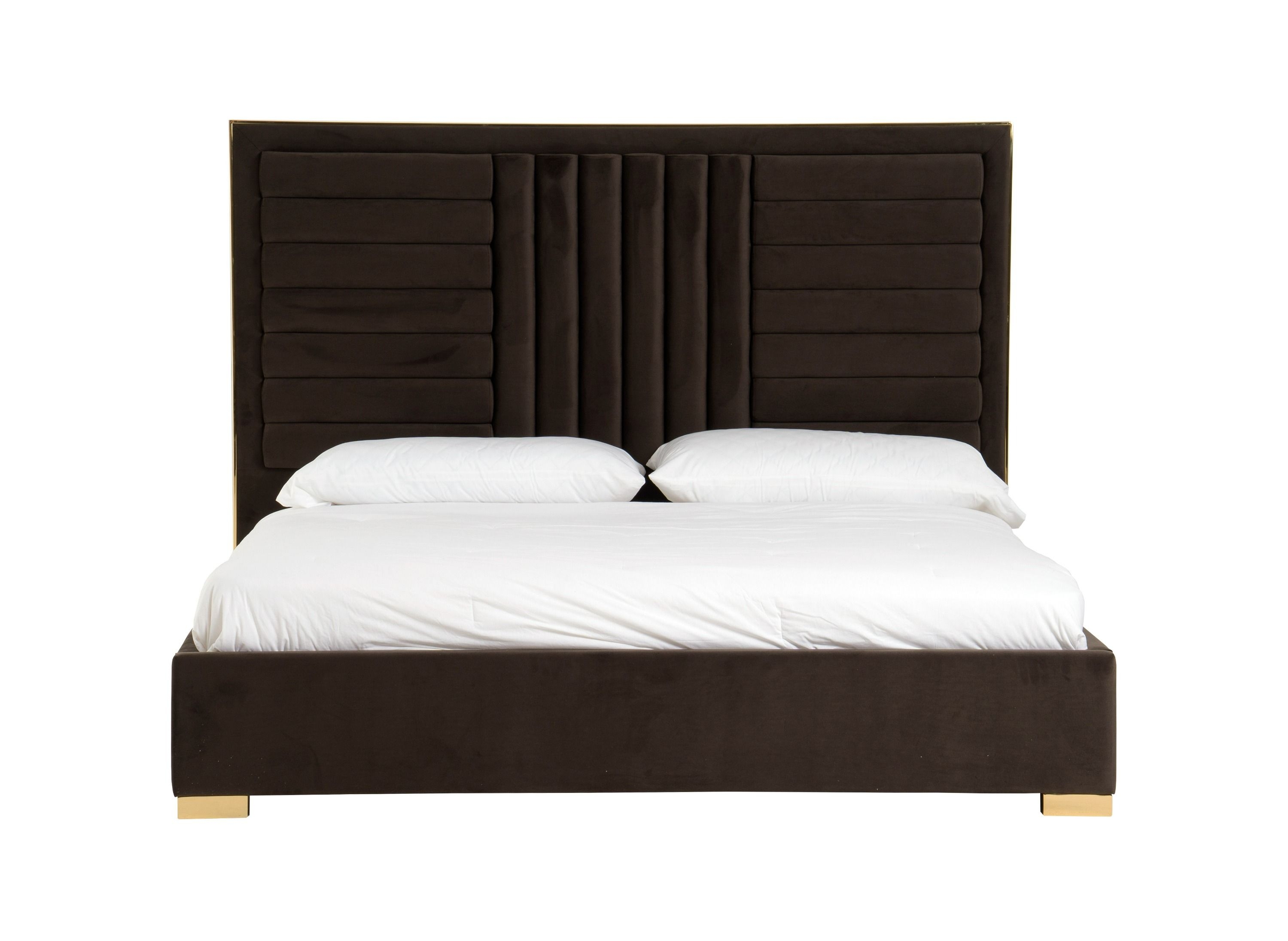 Platform Bed: Mixed Directional Tufting Gold Block Feet