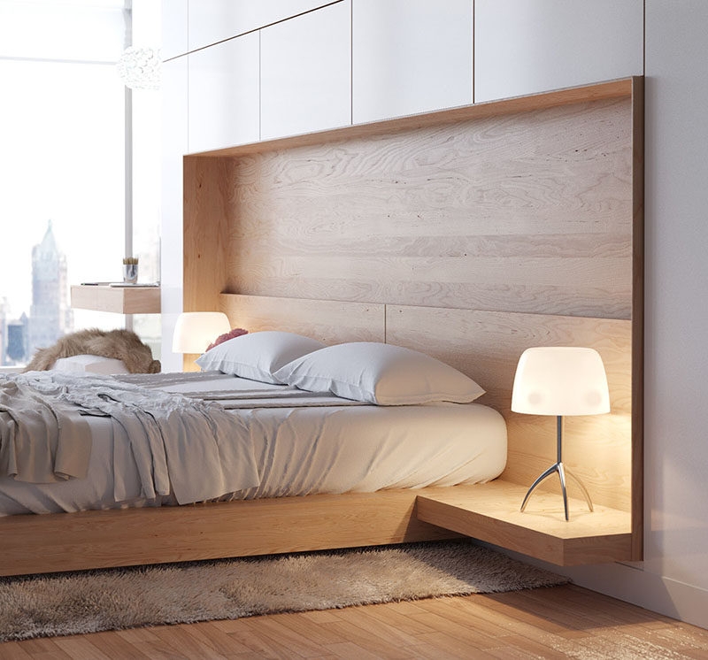 Platform Bed Recessed Headboard Niche Integrated Bed Side Table
