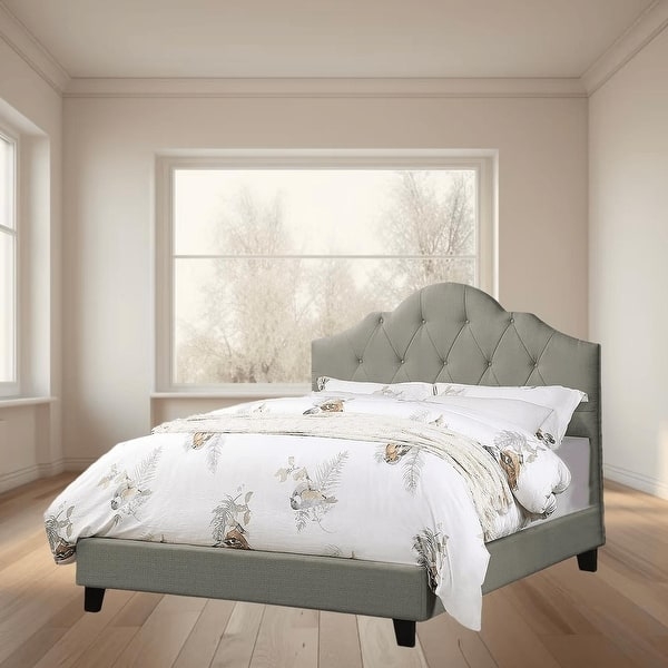 Platform Bed Sage Grey Arched Headboard Diamond Tufted