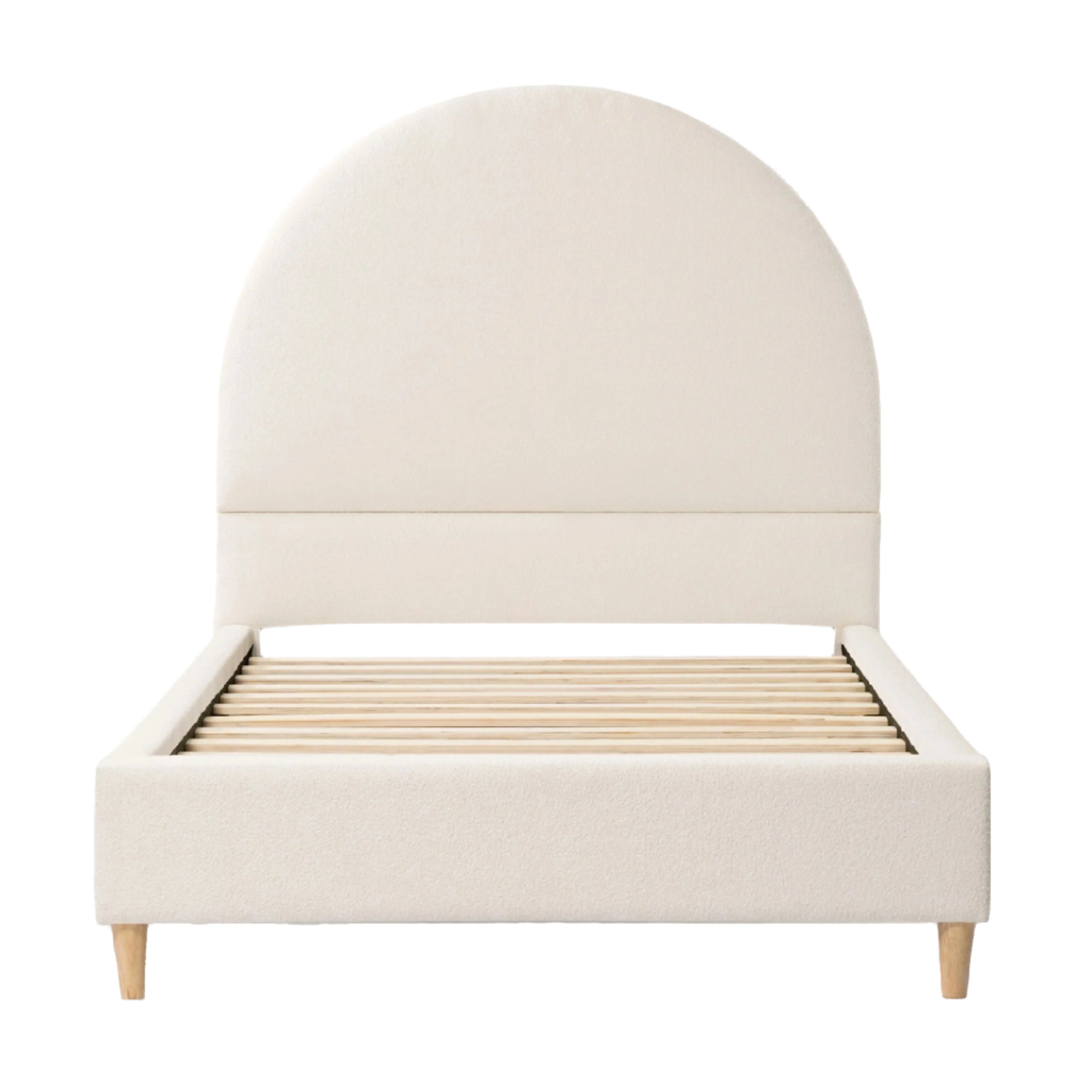 Platform Bed Sculptural Boucle Arch Headboard Cream Bed