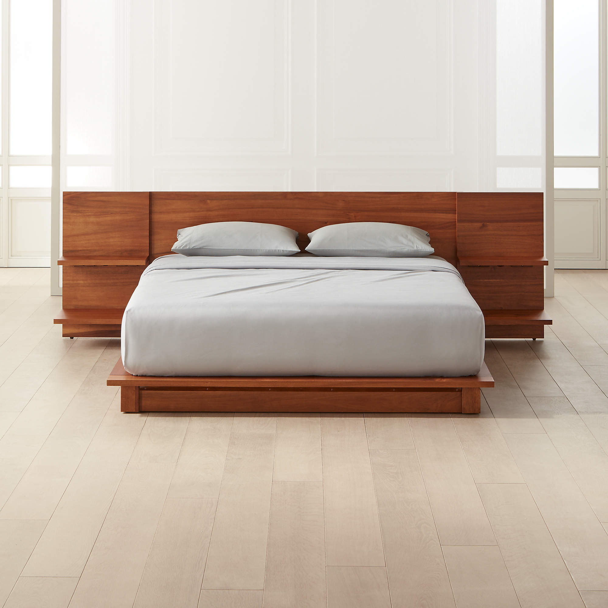 Platform Bed Tiered Shelving Integrated Nightstand Bed Frame