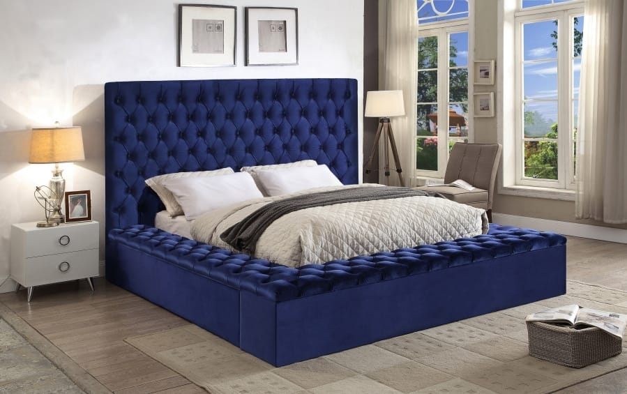 Platform Bed Wide Base and Deep Button Tufting Glamorous Frame