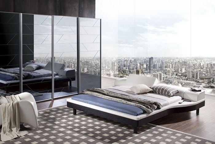 Platform Bed with adjustable headrests and wave profile frame