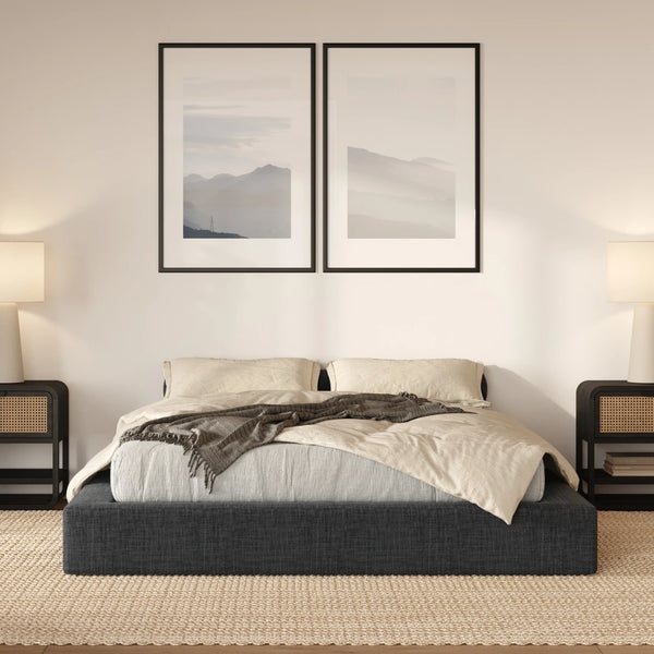 Platform Bed with Cushioned Surround and Low Profile Design
