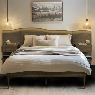 Platform Bed with live edge headboard and tapered wood legs