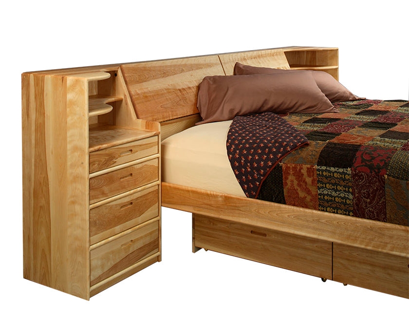 Platform Bed with side tower drawers and slanted headboard