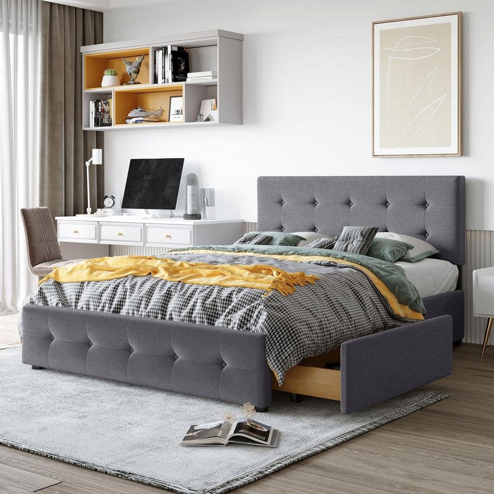 Platform Bed with Under-Bed Storage and Integrated Drawers