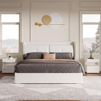 Platform Bedroom Set with quilted headboard and fluted nightstands