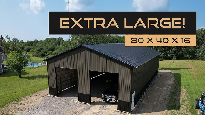 Pole Barn Eighty Foot Length Black Wainscoting 80x40 Metal Building