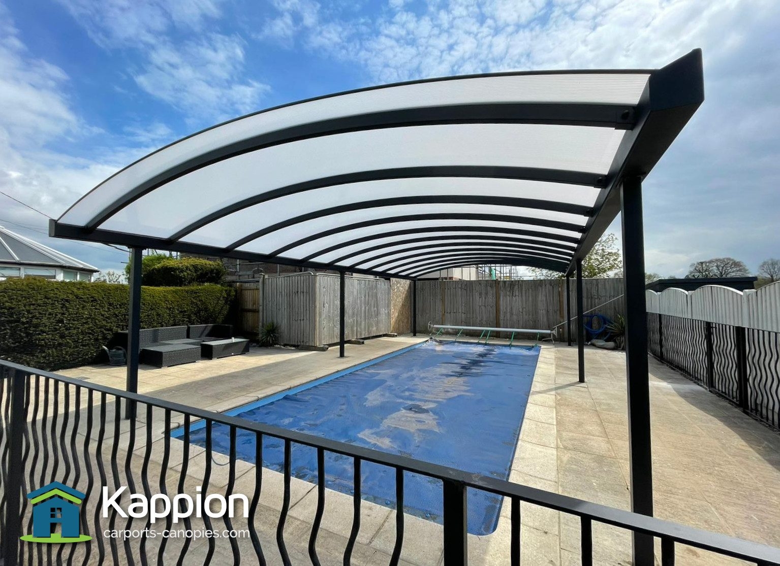 Pool Canopy Matte Black Frame with Translucent Panels