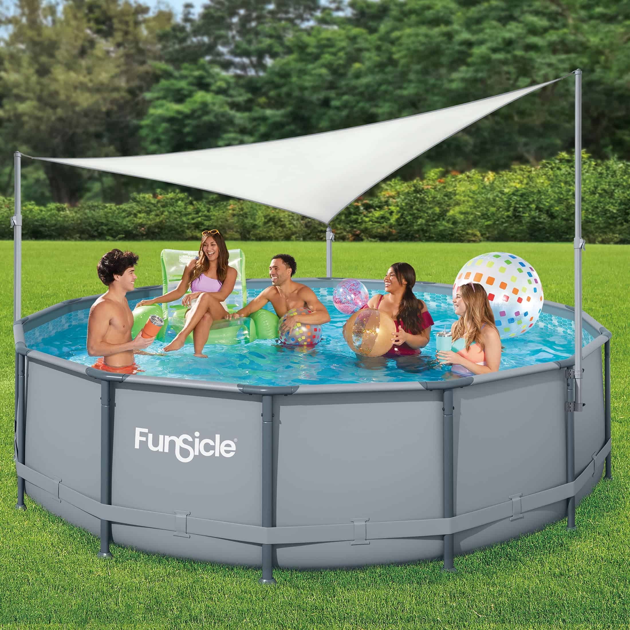 Pool Canopy Triangular Shade and Adjustable Poles Set
