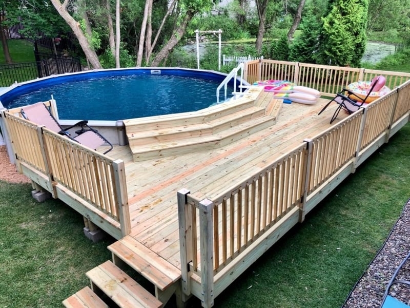 Pool Deck Tiered Steps Multi Level Wood Toned Deck