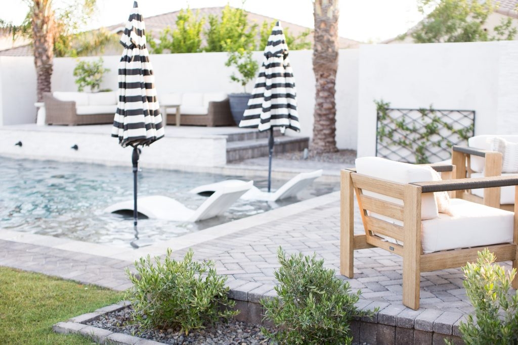 Pool Lounger: In Pool Lounging Striped Umbrella Ideas
