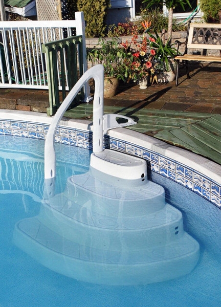 Pool Steps Curved Tiers Light Grey Resin Handrail