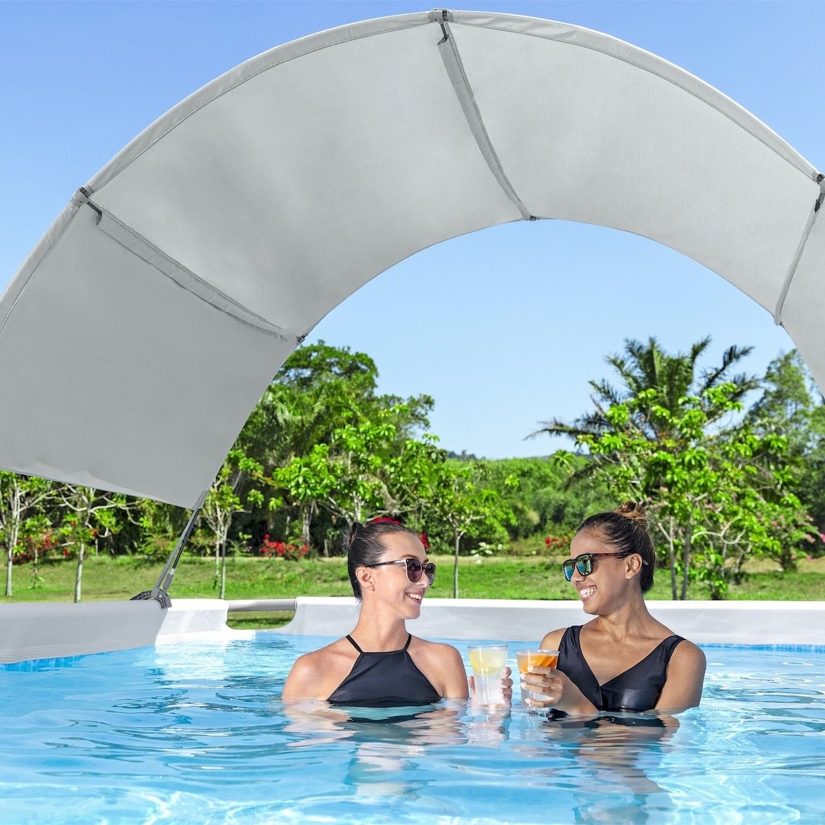 Pool Sun Canopy with Arched Profile and Clamp-On Mounting