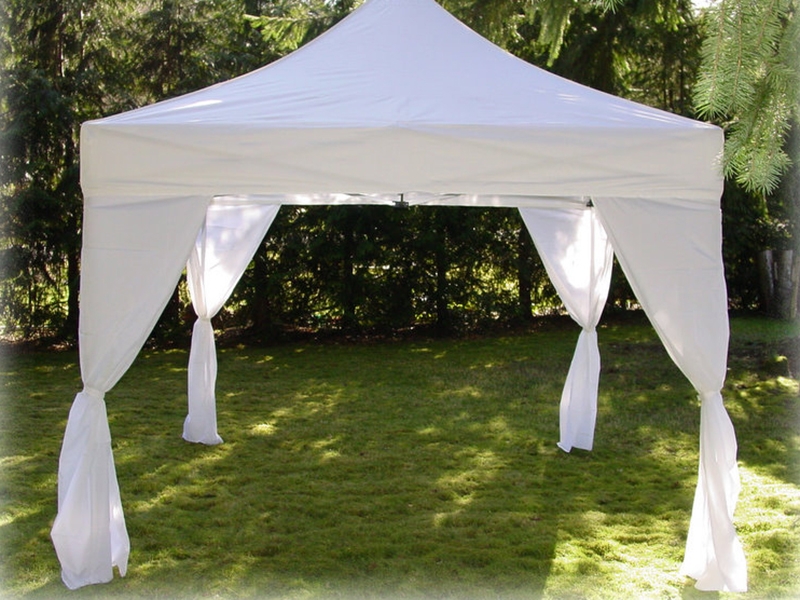 Pop Up Tent with White Leg Drape Set Garden Style